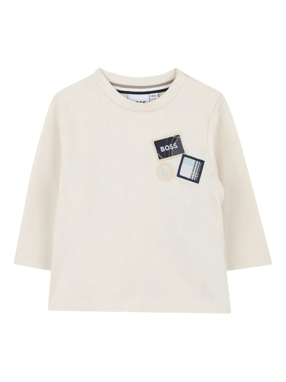 BOSS Kidswear T-shirt verfraaid met patch en lange mouwen Beige
