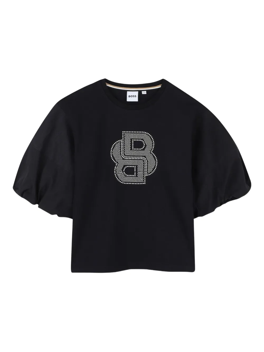 BOSS Kidswear Top met pofmouwen verfraaid met stras Zwart