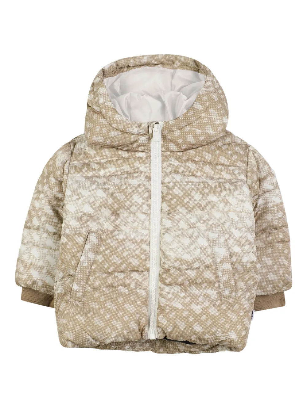 BOSS Kidswear Donsjack met monogram-patroon Beige