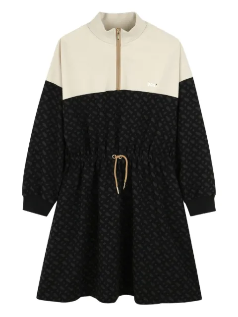 BOSS Kidswear monogram-print half-zip panelled dress