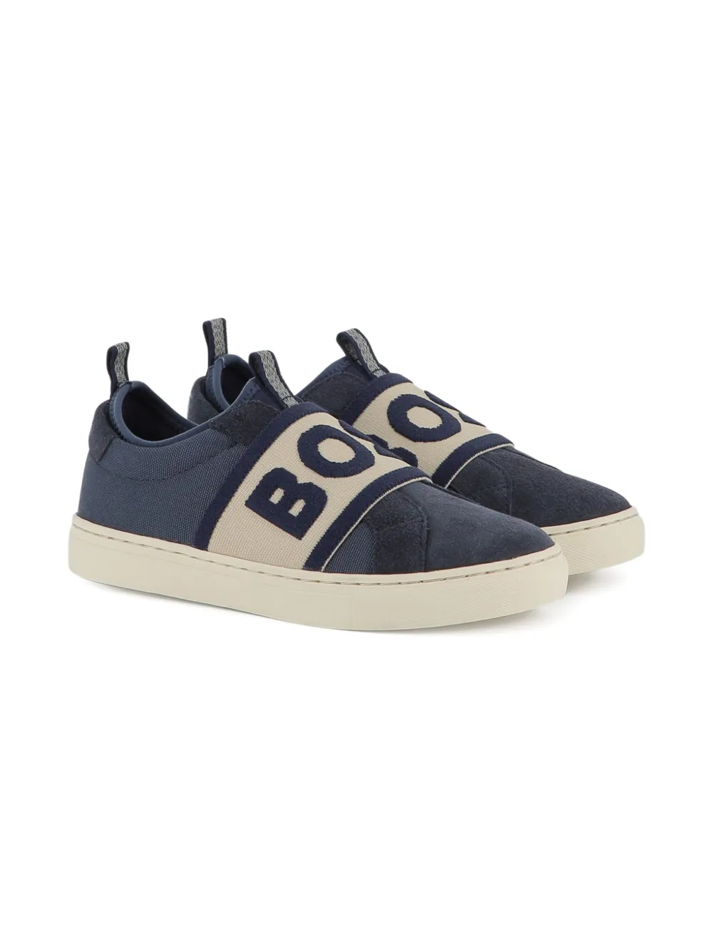 BOSS Kidswear elasticated logo-strap sneakers Blue
