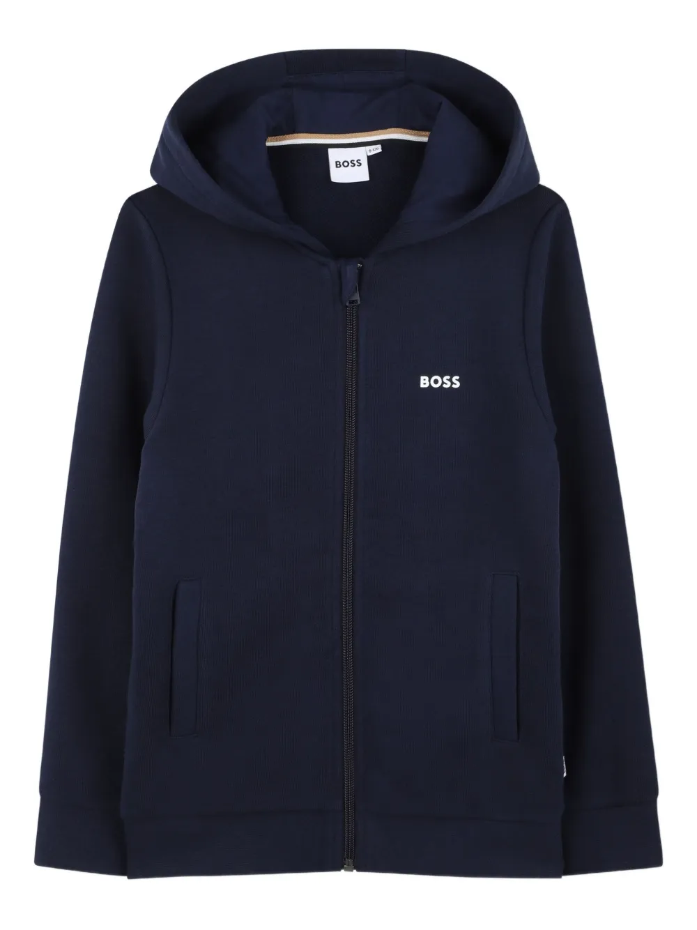BOSS Kidswear Hoodie met rits en logodetail Blauw