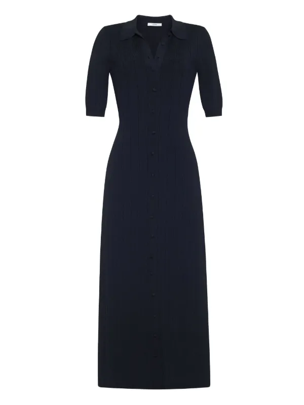 Adam Lippes Fenwick Polo Button Down Compact Jacquard Dress, Black, Women's, S, Casual & Work Dresses Day Dresses Sundresses