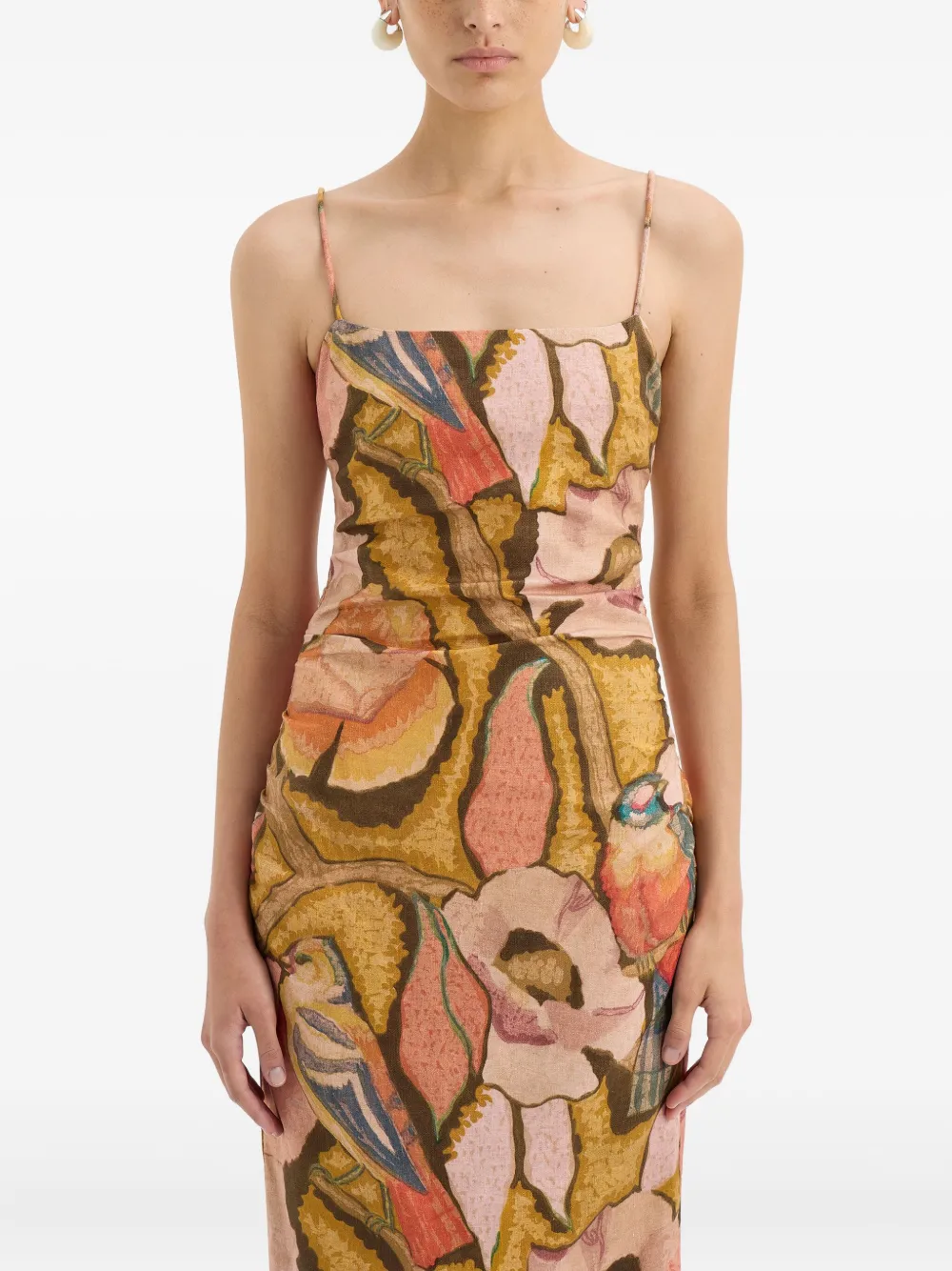 SIR. Midi-jurk met abstracte print Beige