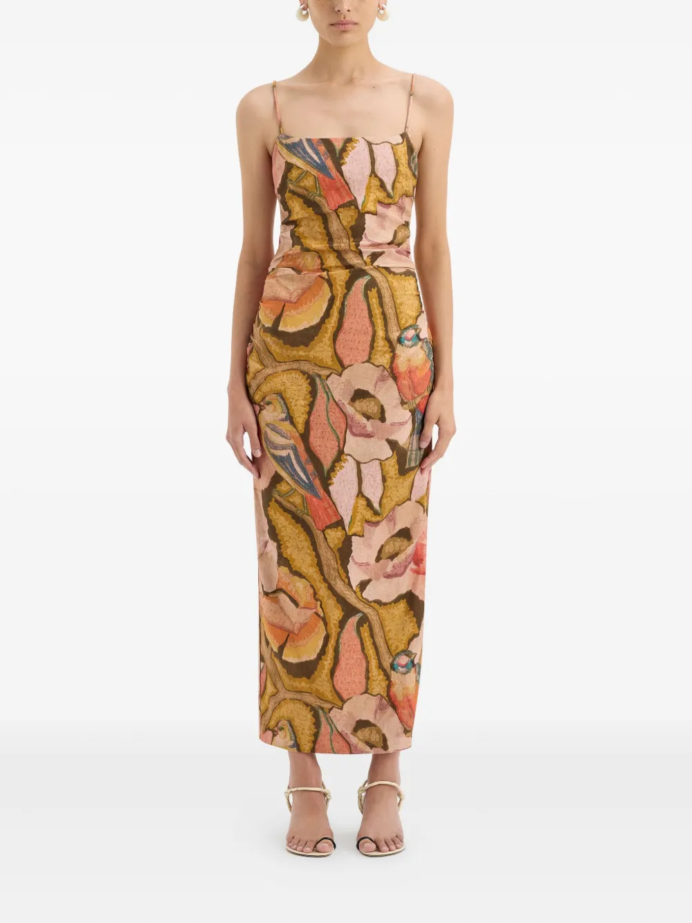 SIR. abstract-print midi dress - Beige