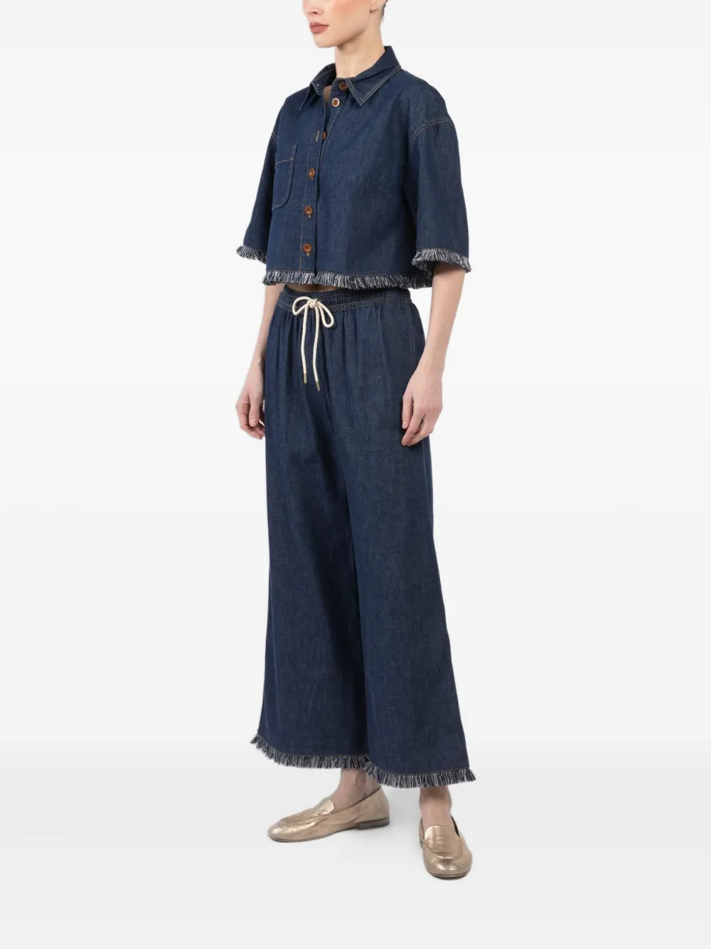 ZIMMERMANN Broek met wijde pijpen en franje afwerking - Blauw