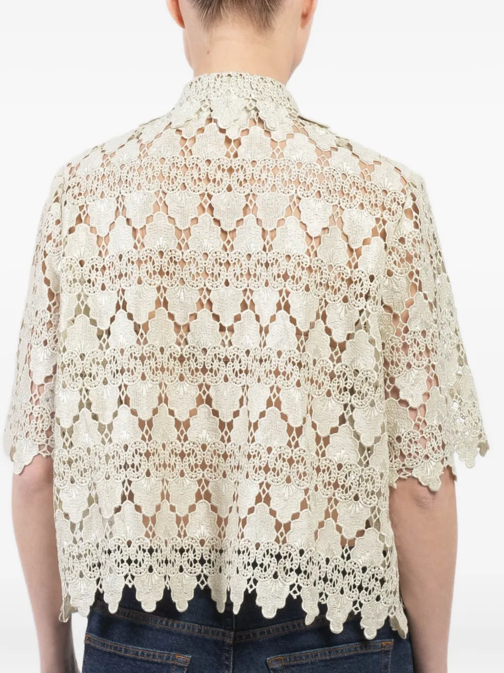 FRAME Gewelfde blouse met kant en korte mouwen Groen