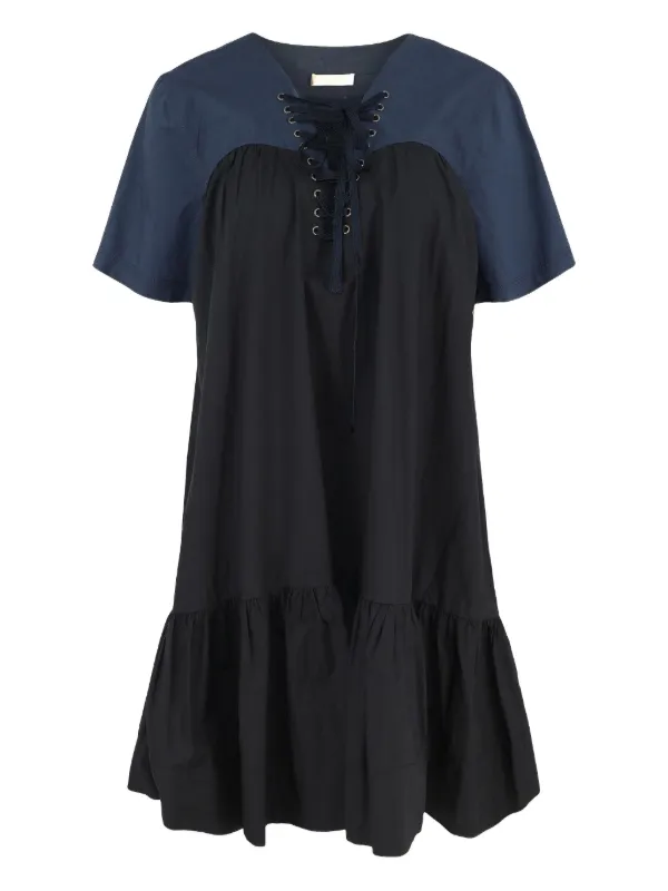 Ulla Johnson lace-up Panelled Mini Dress | Black | FARFETCH OM