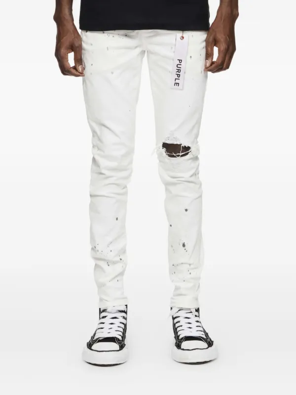 Purple Brand P001 paint-splatter Distressed sli-fit Jeans White