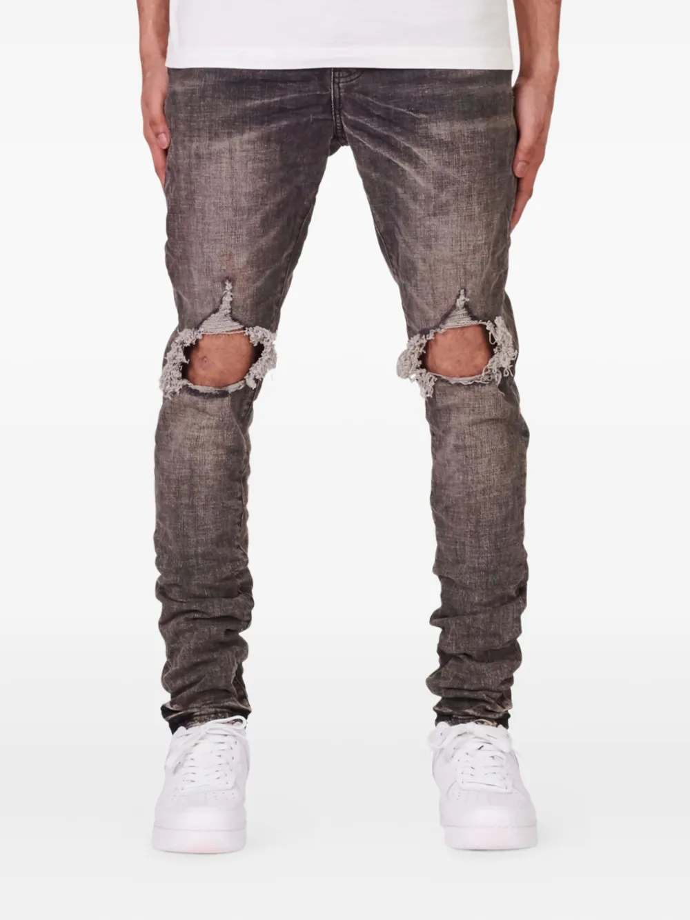 Purple Brand P002 skinny jeans met gerafelde knie Zwart