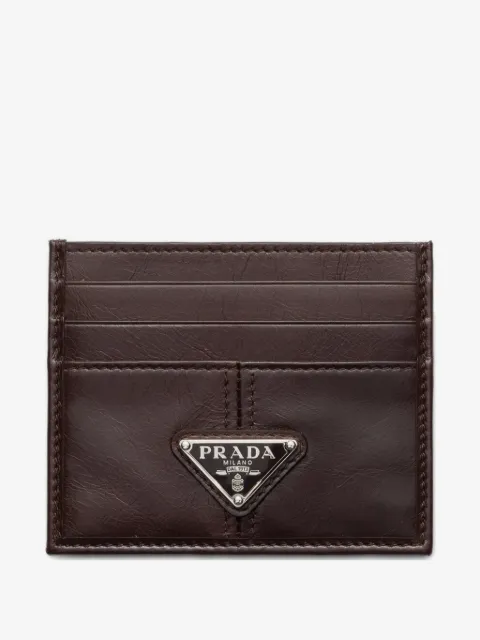 Prada logo-plaque leather card holder