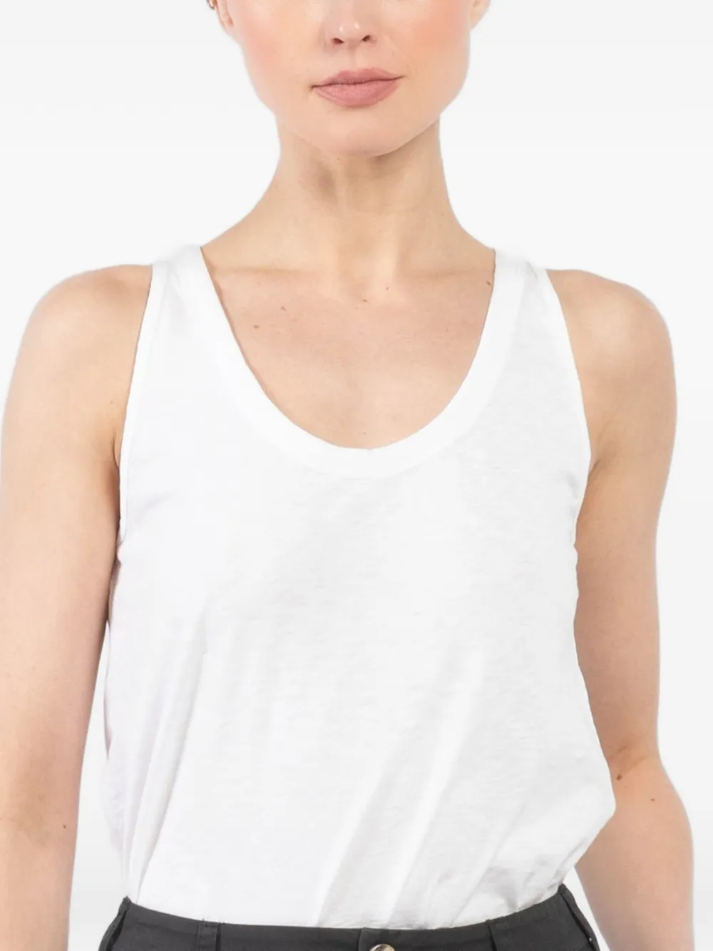  Velvet Scoop-neck Sleeveless Top - White 