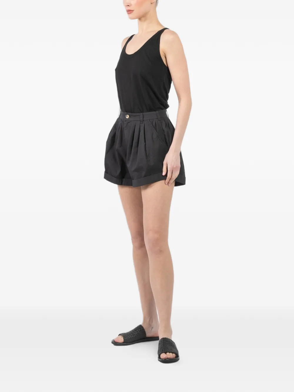  Velvet Scoop-neck Tank Top - Black 