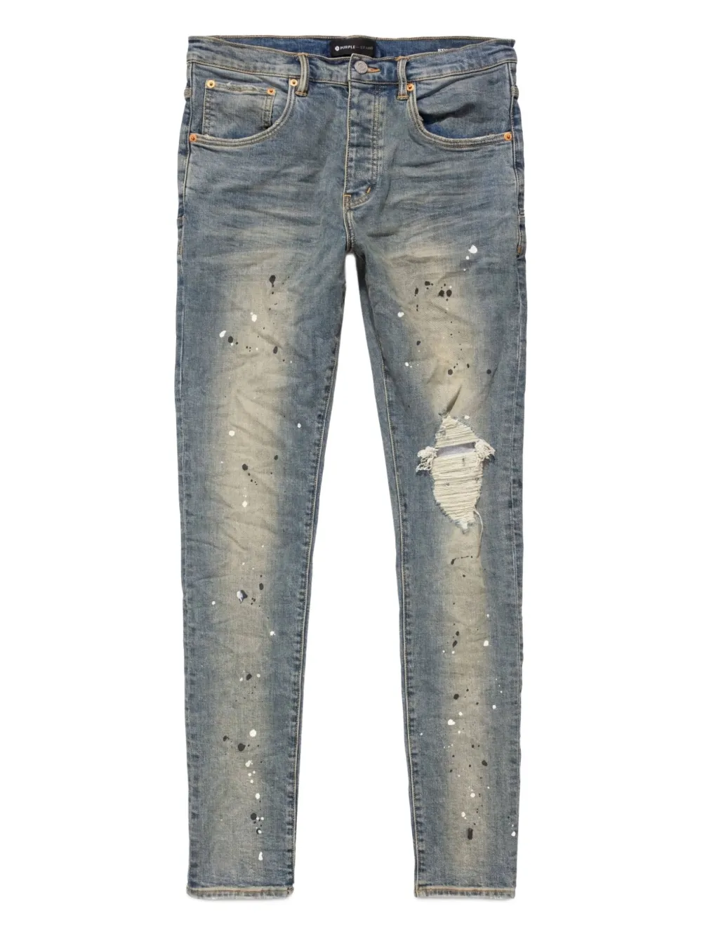 paint-splatter distressed jeans
