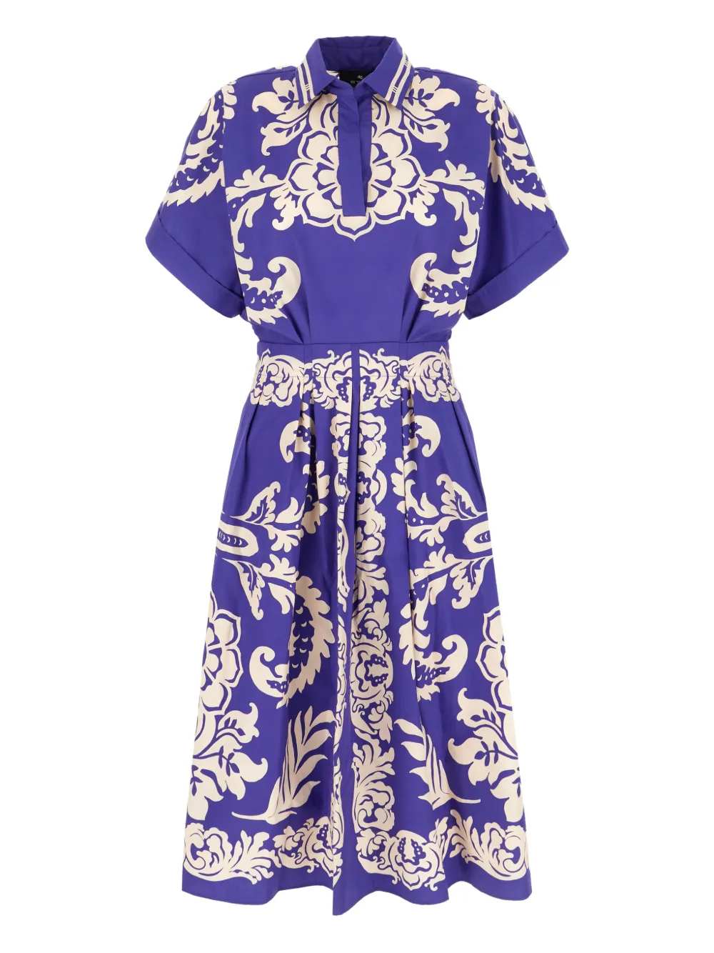 ETRO floral-print pleated midi dress Blauw
