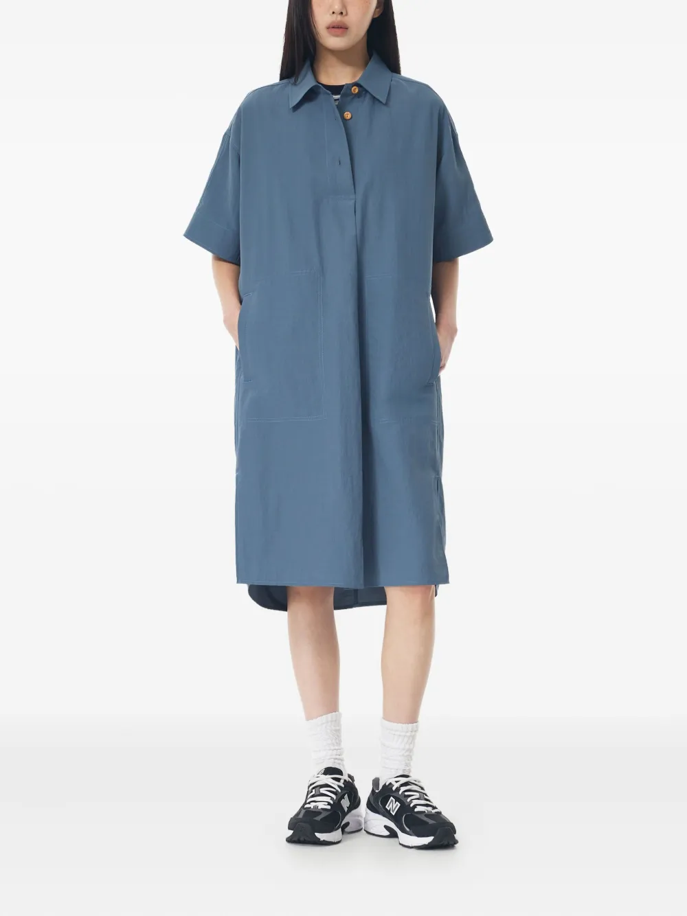 STUDIO TOMBOY button-down utility midi dress - DARK BLUE