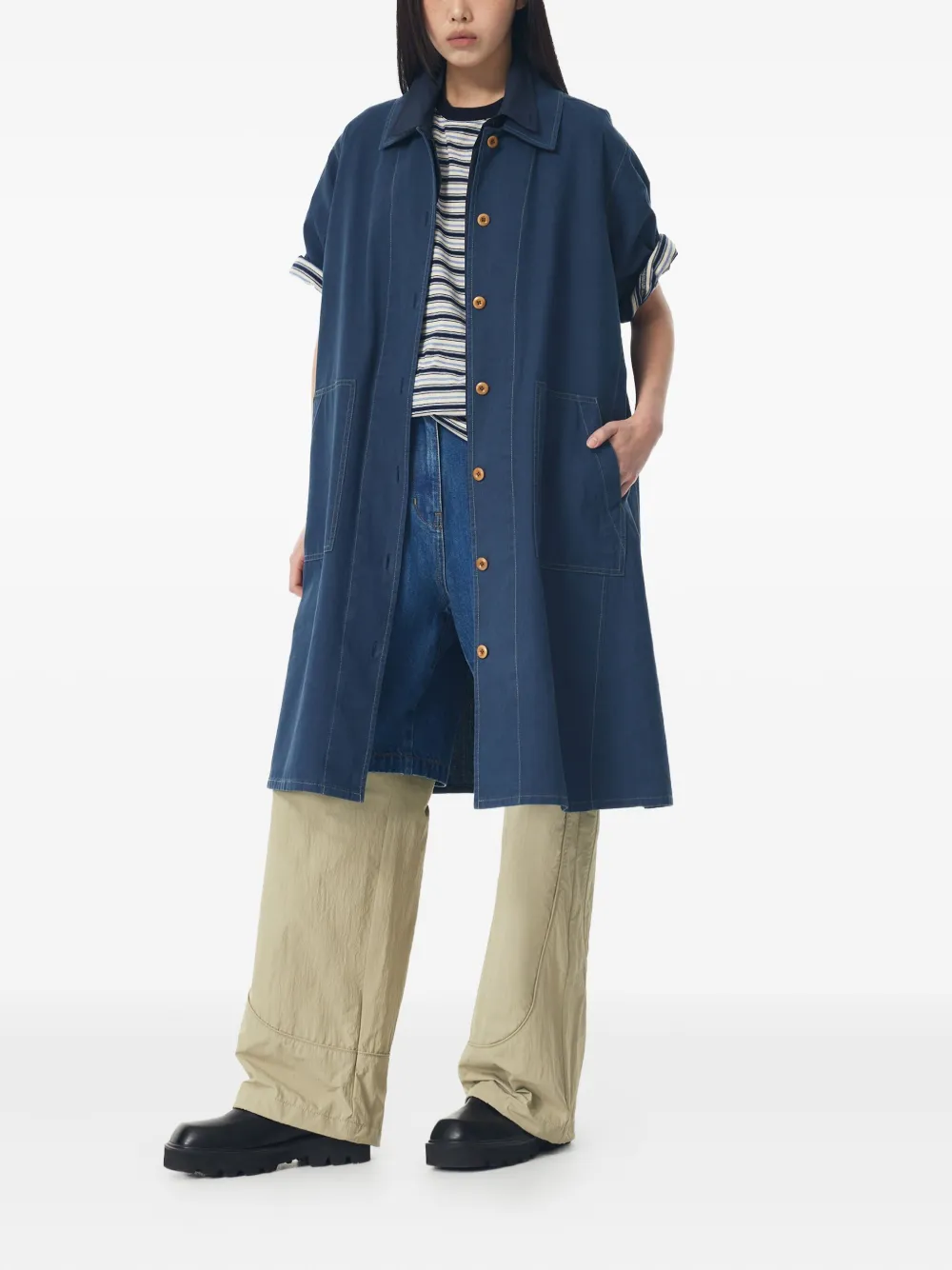 STUDIO TOMBOY denim button-up midi dress - Blauw