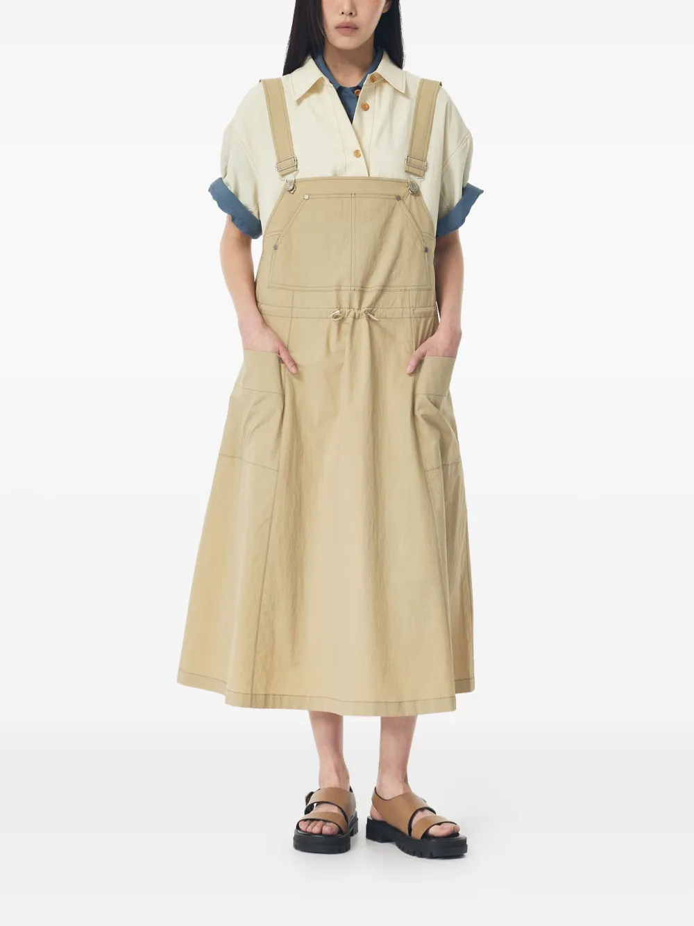 Studio Tomboy Sleeveless Pinafore Dress In Neutral