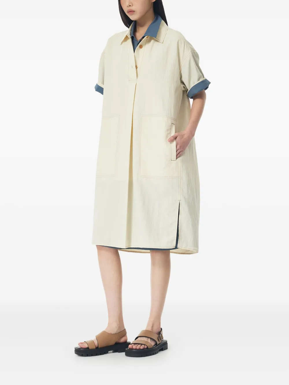 STUDIO TOMBOY dual-pocket button-up midi dress - Beige