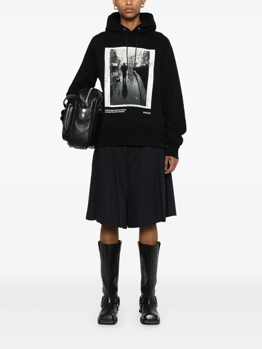 sacai Katoenen hoodie Zwart