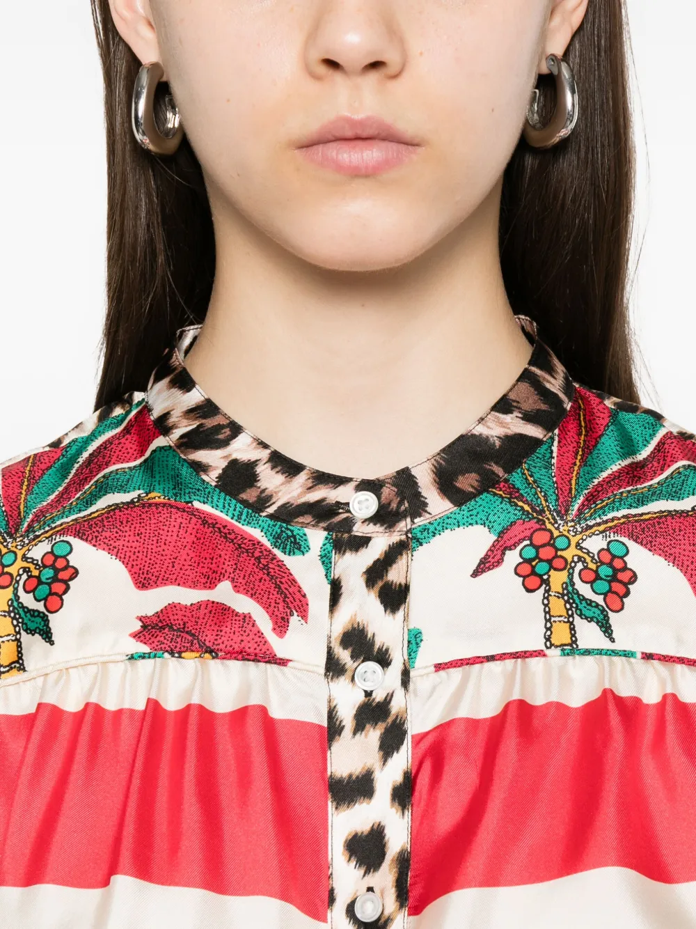 La Prestic Ouiston Gestreept blouse met palmboom-print Rood