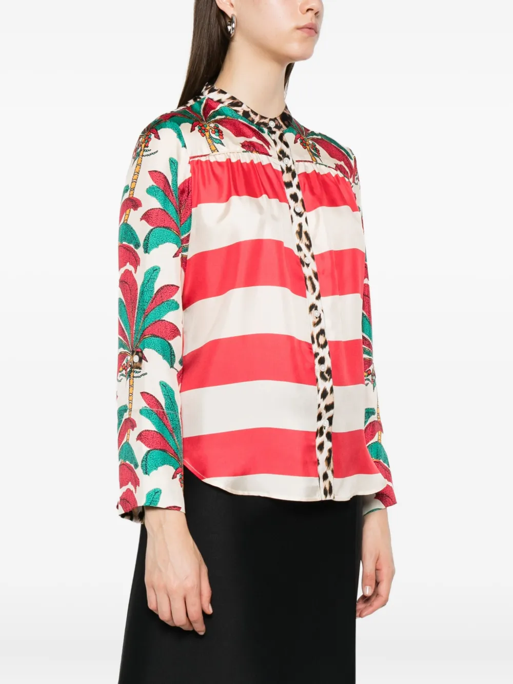 La Prestic Ouiston Gestreept blouse met palmboom-print Rood