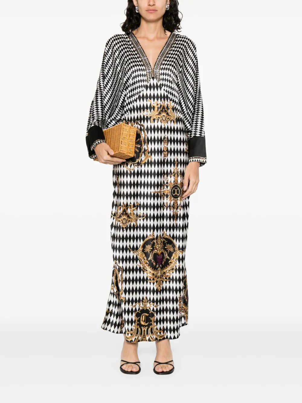 Camilla plunge-neck draped maxi dress - Zwart