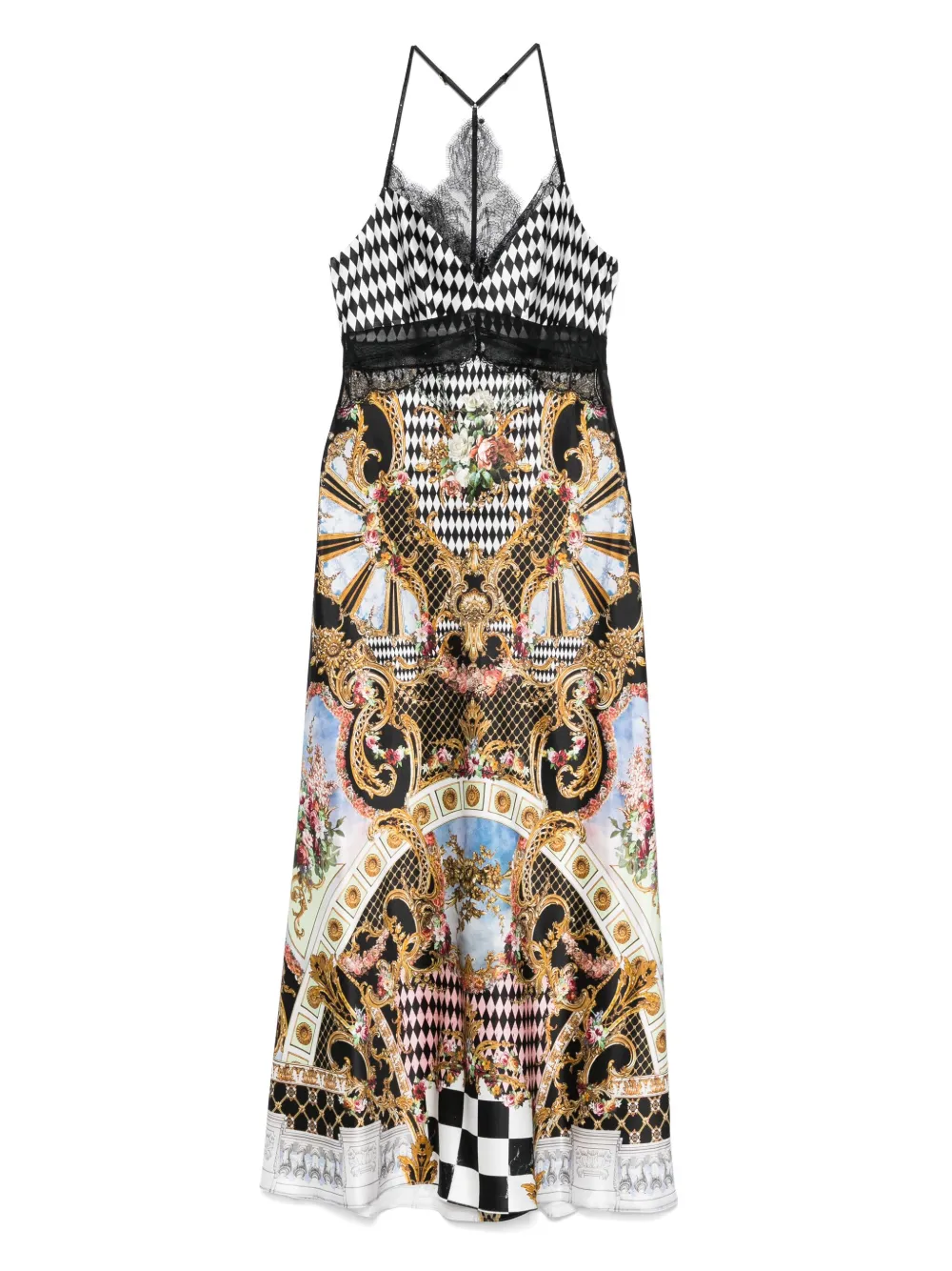 Camilla Maxi-jurk met kant en split Zwart