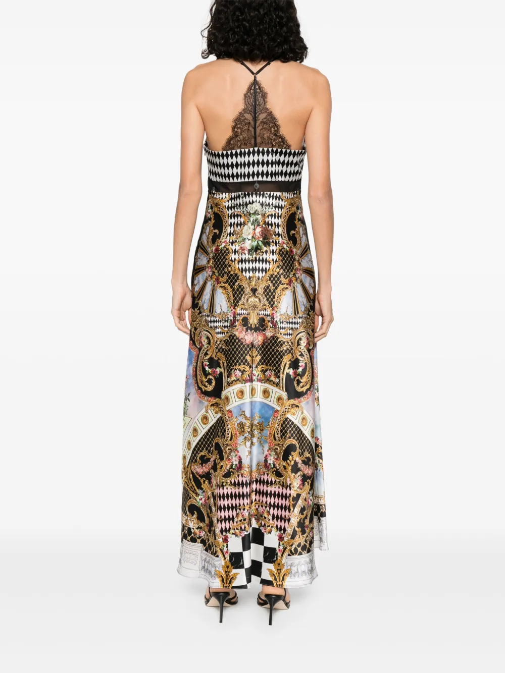 Camilla Maxi-jurk met kant en split Zwart