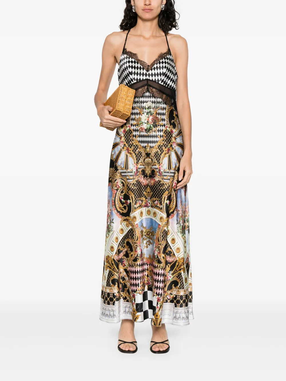 Camilla Maxi-jurk met kant en split - Zwart