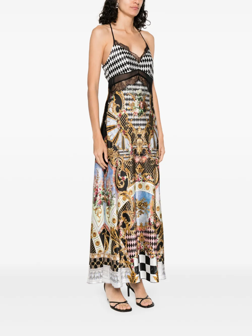 Camilla Maxi-jurk met kant en split Zwart