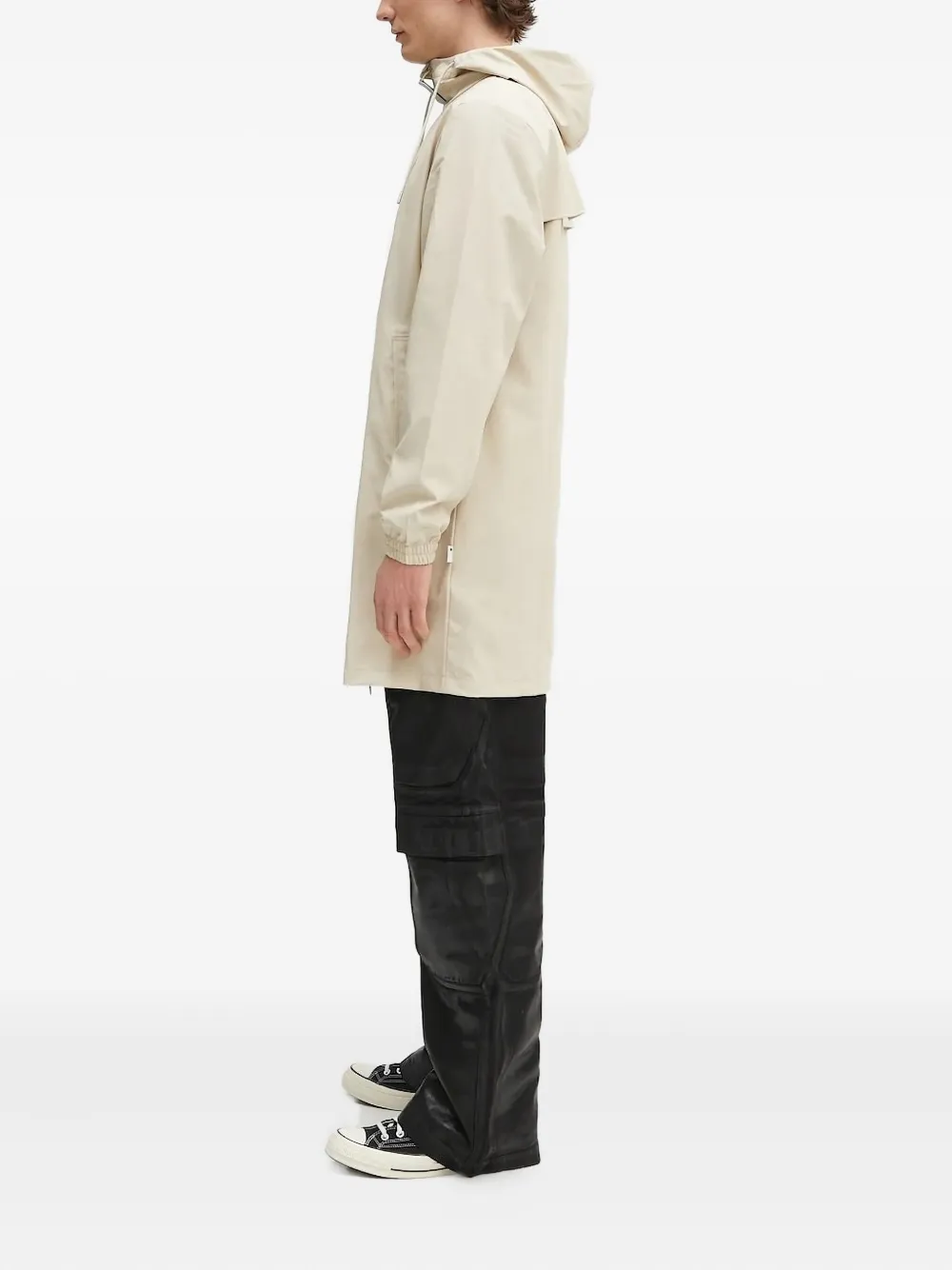 Rains Hooded Zip-front Trench Coat In Neutral