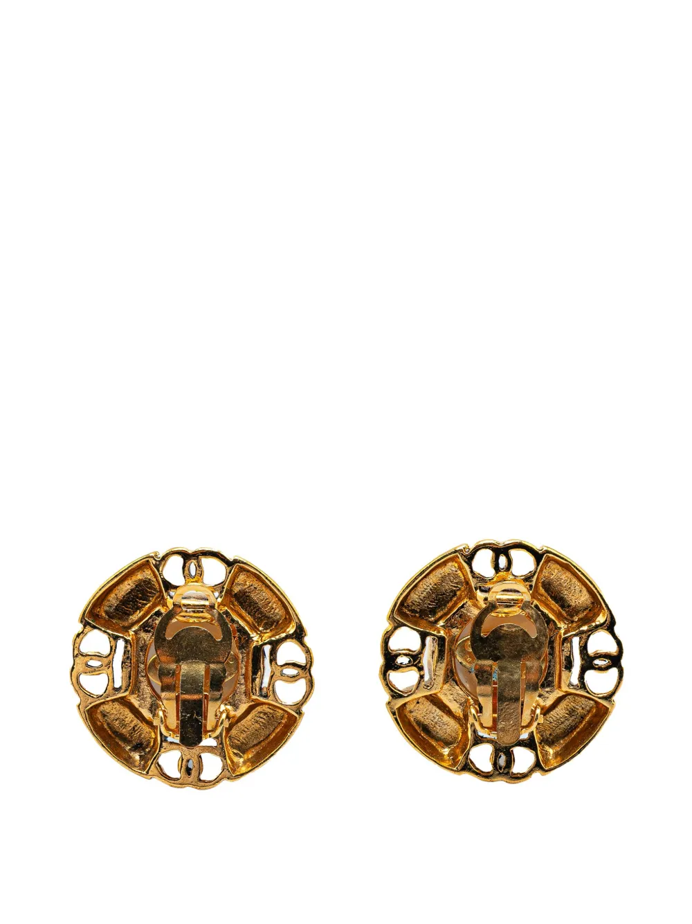 Pre-owned Chanel 1994 Gold Plated Cc Faux Pearl Clip On Earrings Costume Earrings In White