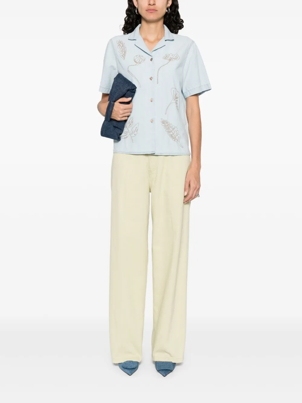 Filson Blouse met borduurwerk en korte mouwen - Blauw