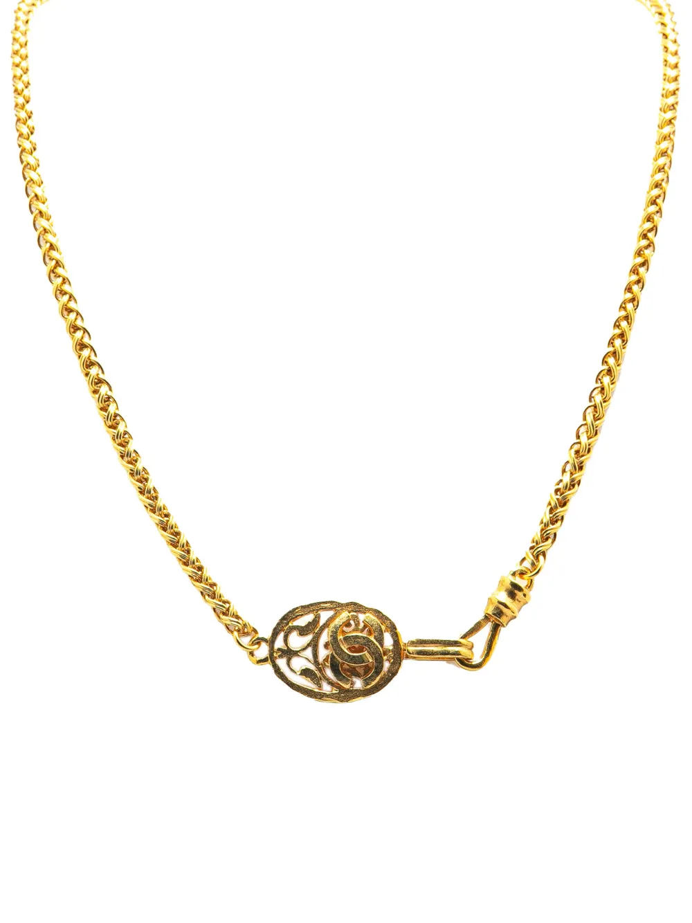 1995 Gold Plated CC Oval Pendant Necklace costume necklace