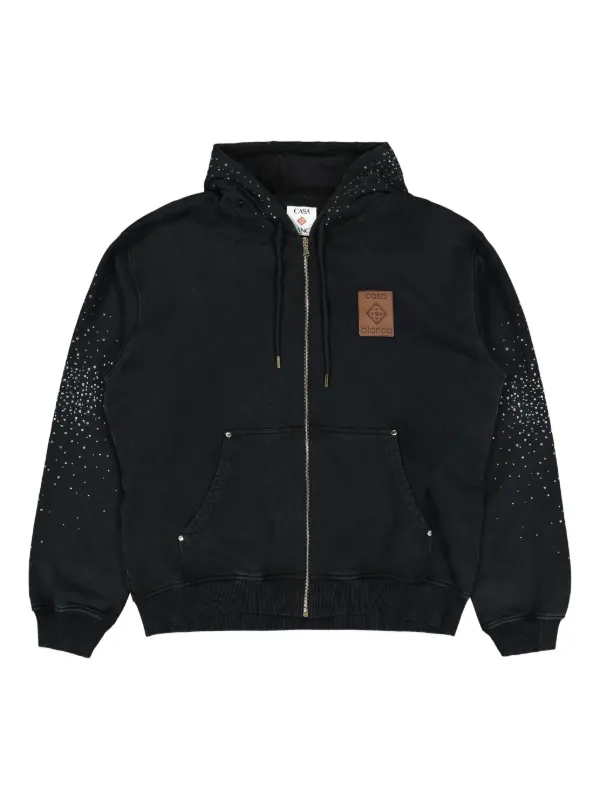Casablanca La Prémonition Crystal Embellished Zip Hoodie in Black