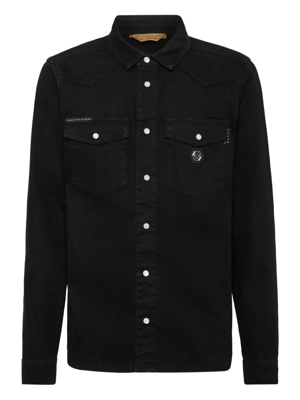 Philipp Plein Jeanshemd mit Logo-Schild - Schwarz