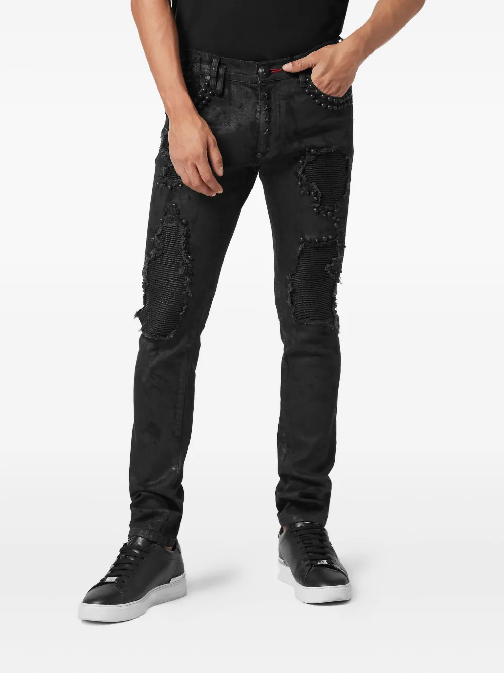 Philipp Plein Rock Star Fit jeans met vlakken en studs - Zwart