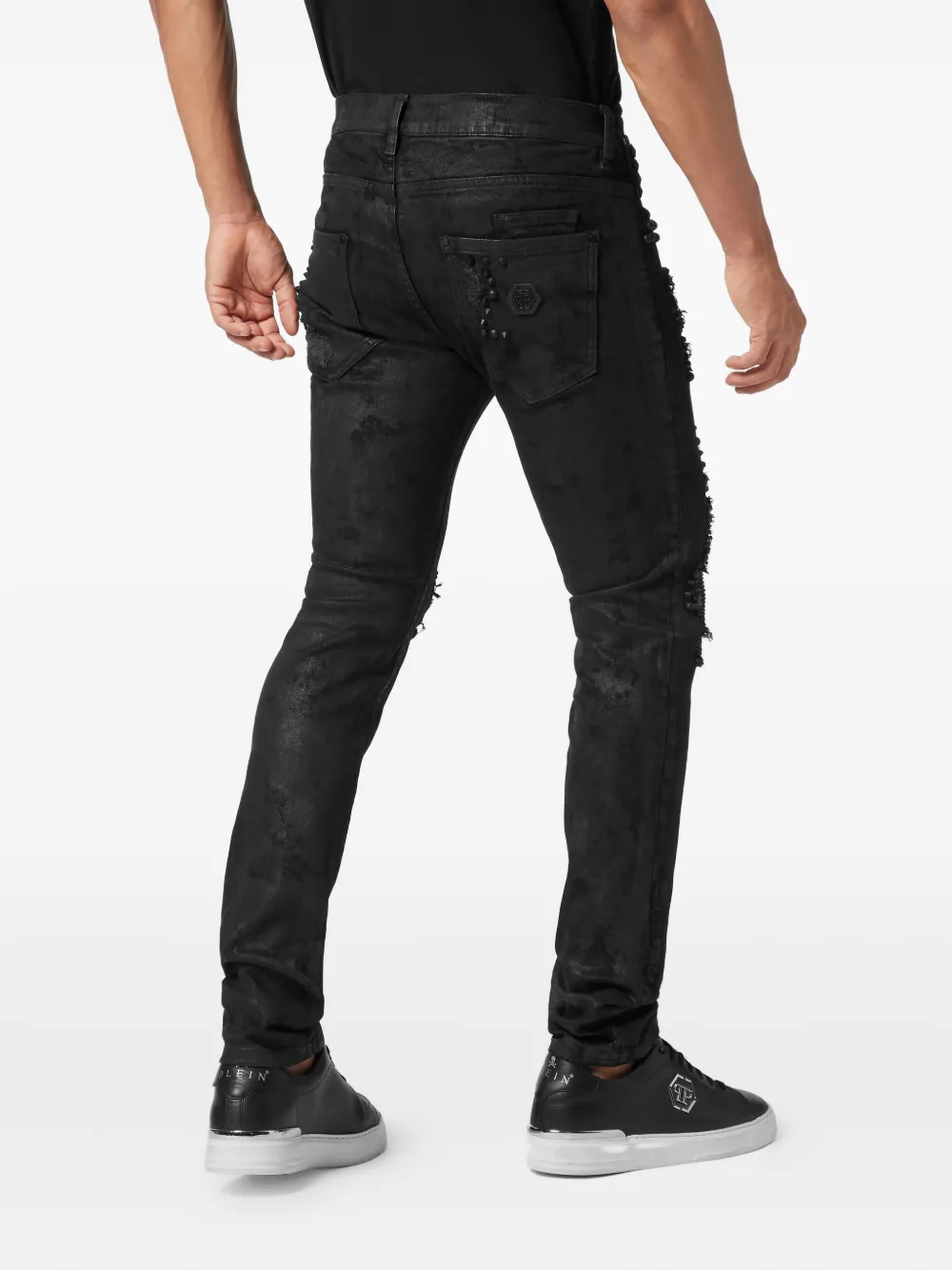Philipp Plein Rock Star Fit Panel-inserted Studded Jeans In Black