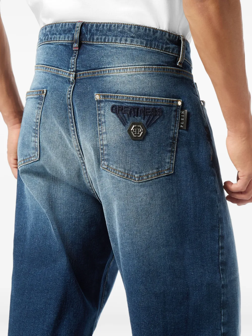 Philipp Plein Beach Boy Fit Greatness Embroidered-logo Jeans In Blue