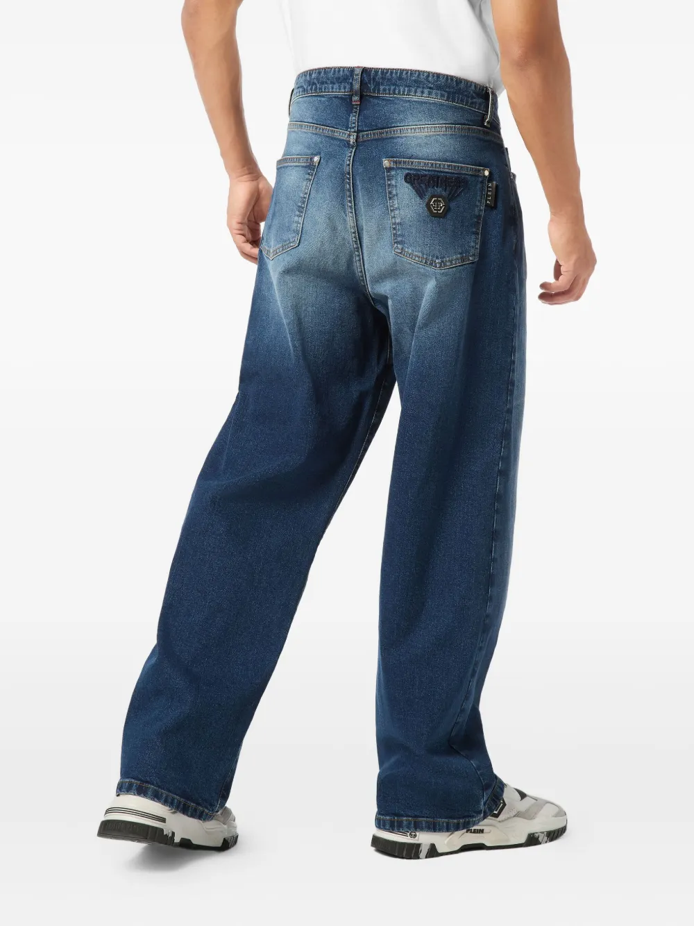 Philipp Plein Beach Boy Fit Greatness Embroidered-logo Jeans In Blue