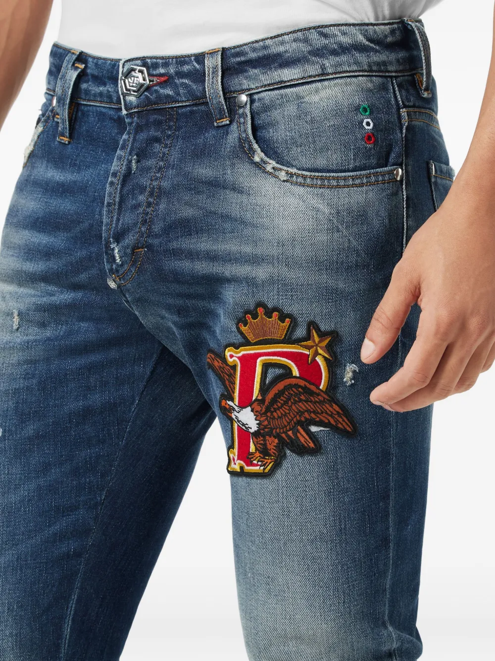 Philipp Plein Patch Distressed Jeans In Animal Print