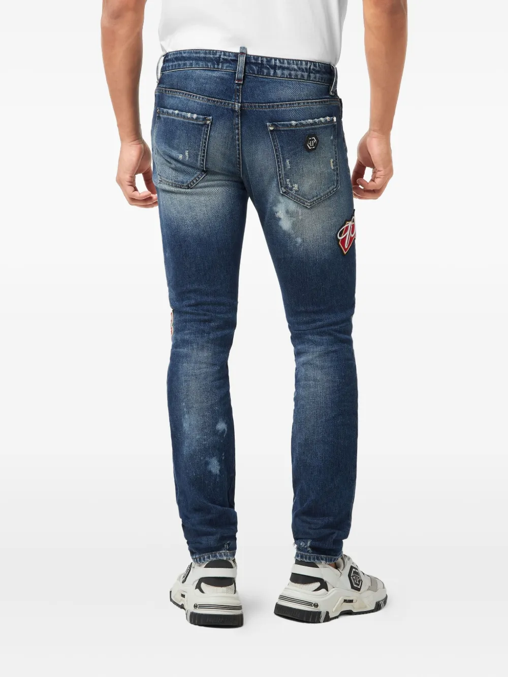 Philipp Plein Patch Distressed Jeans In Animal Print