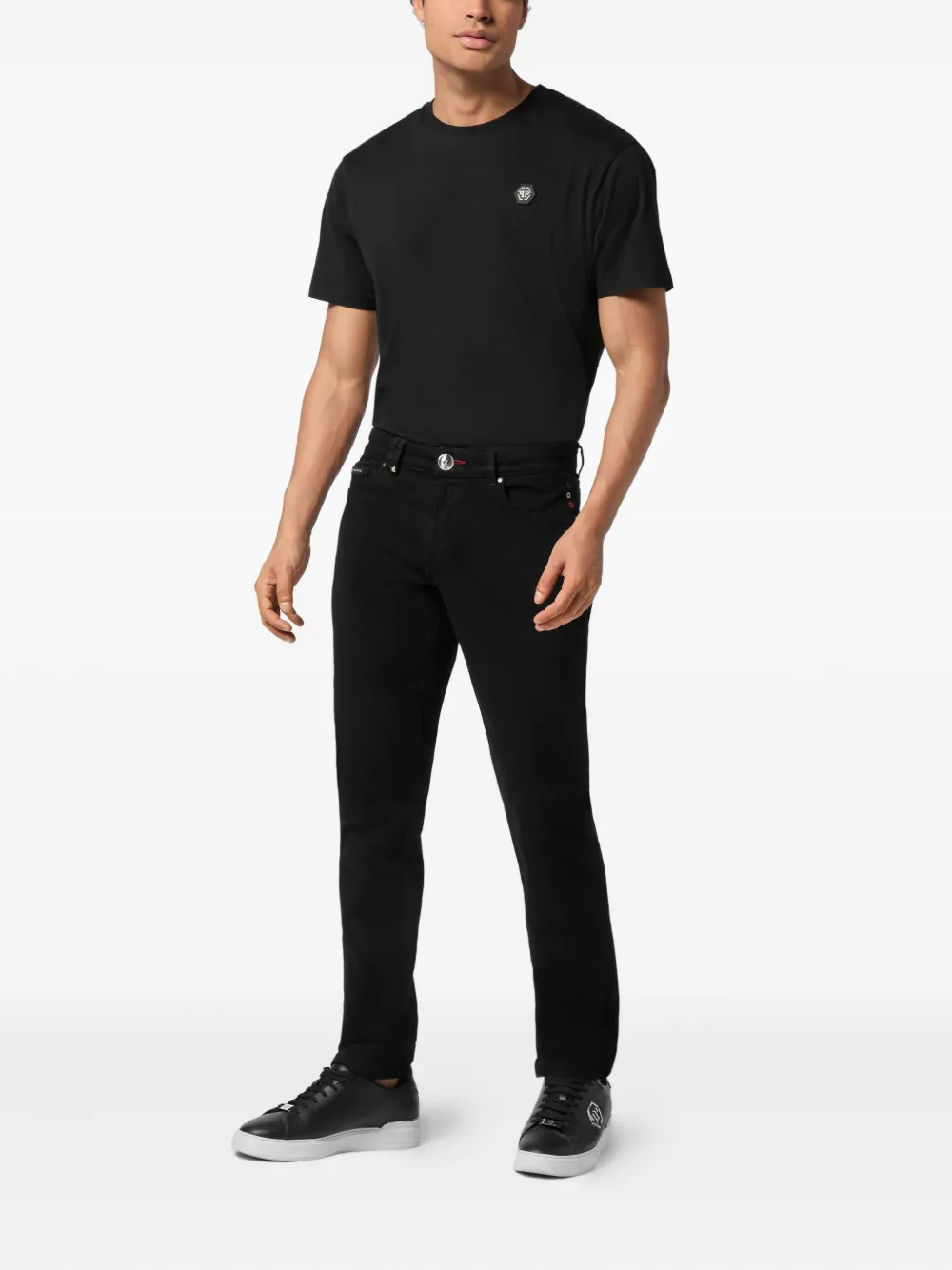 Philipp Plein Straight jeans met logoplakkaat - Zwart