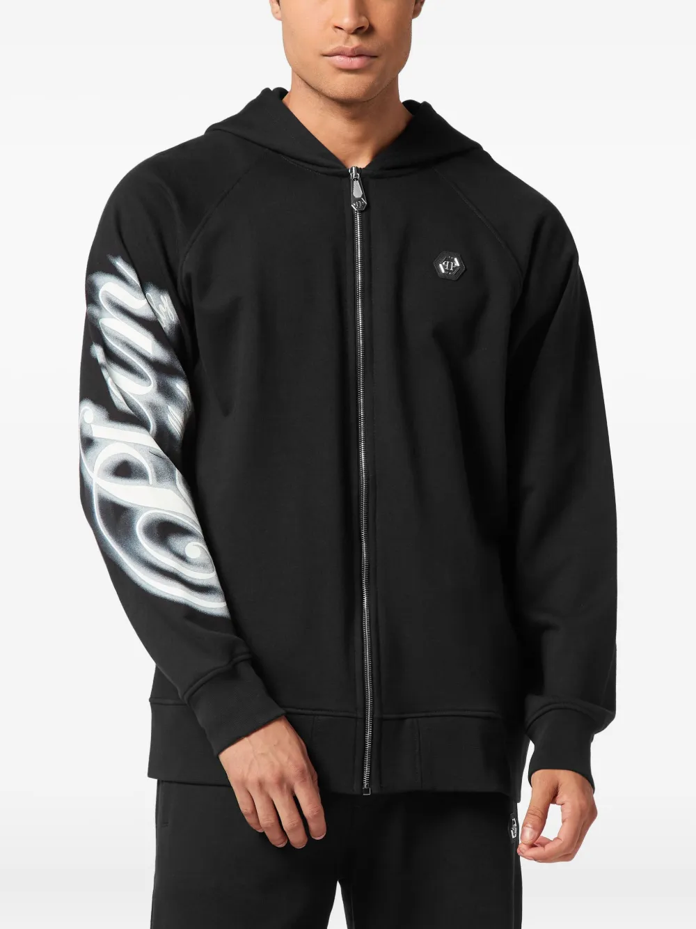 Philipp Plein Hoodie met rits en grafische print - Zwart