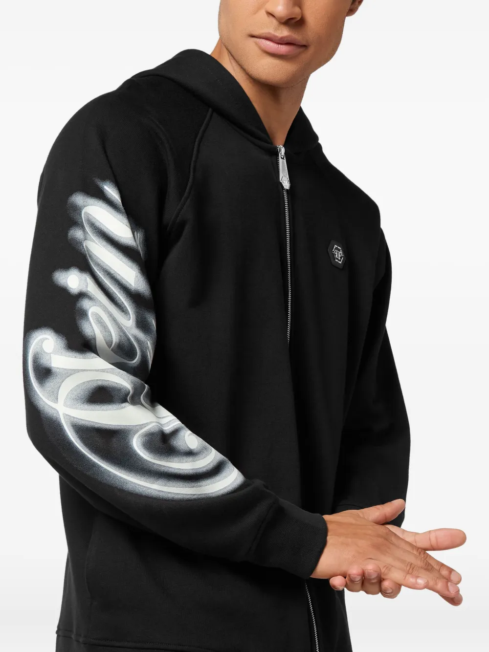 Philipp Plein Hoodie met rits en grafische print Zwart
