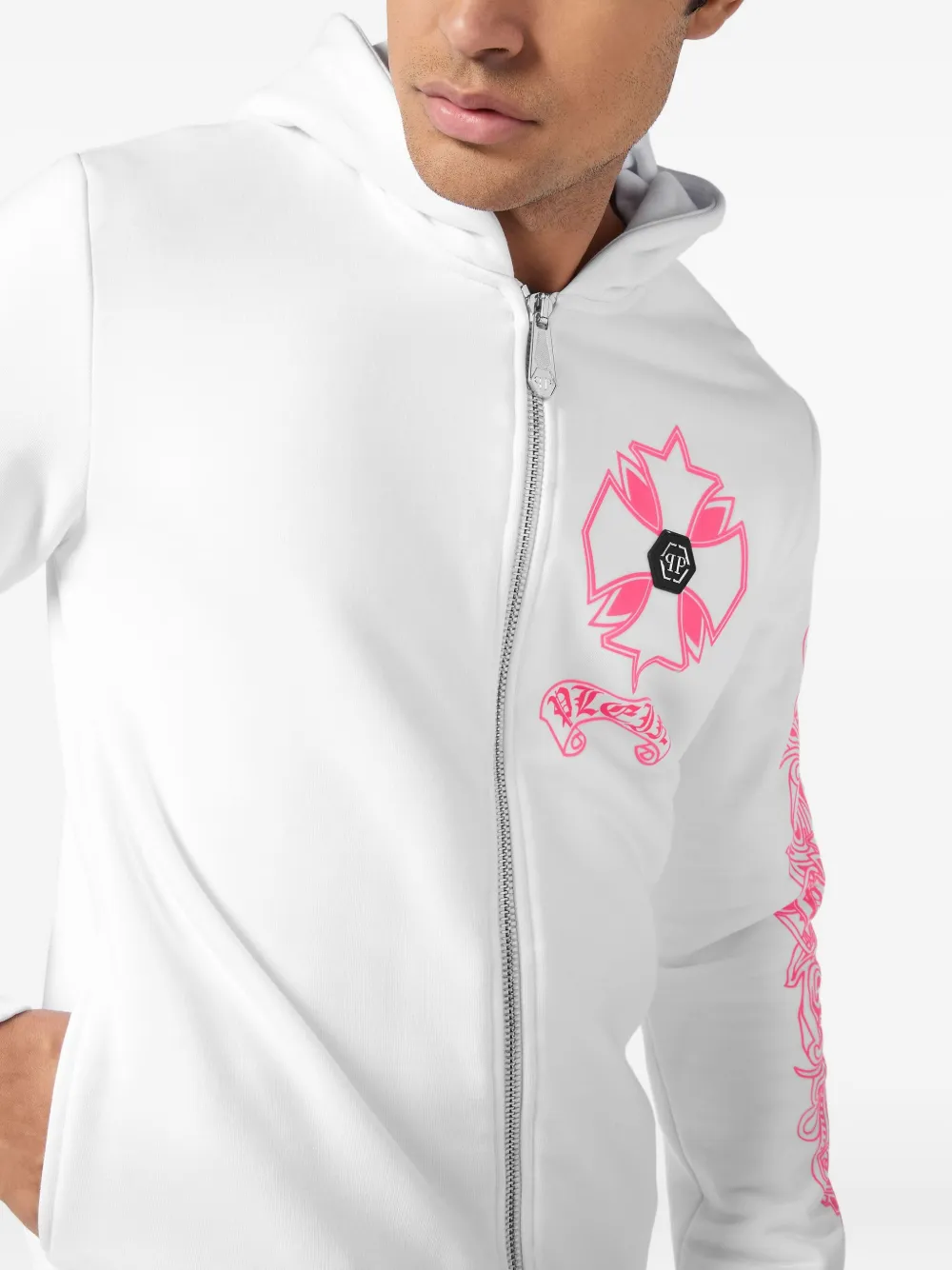 Philipp Plein Chrome hoodie met ritssluiting Wit