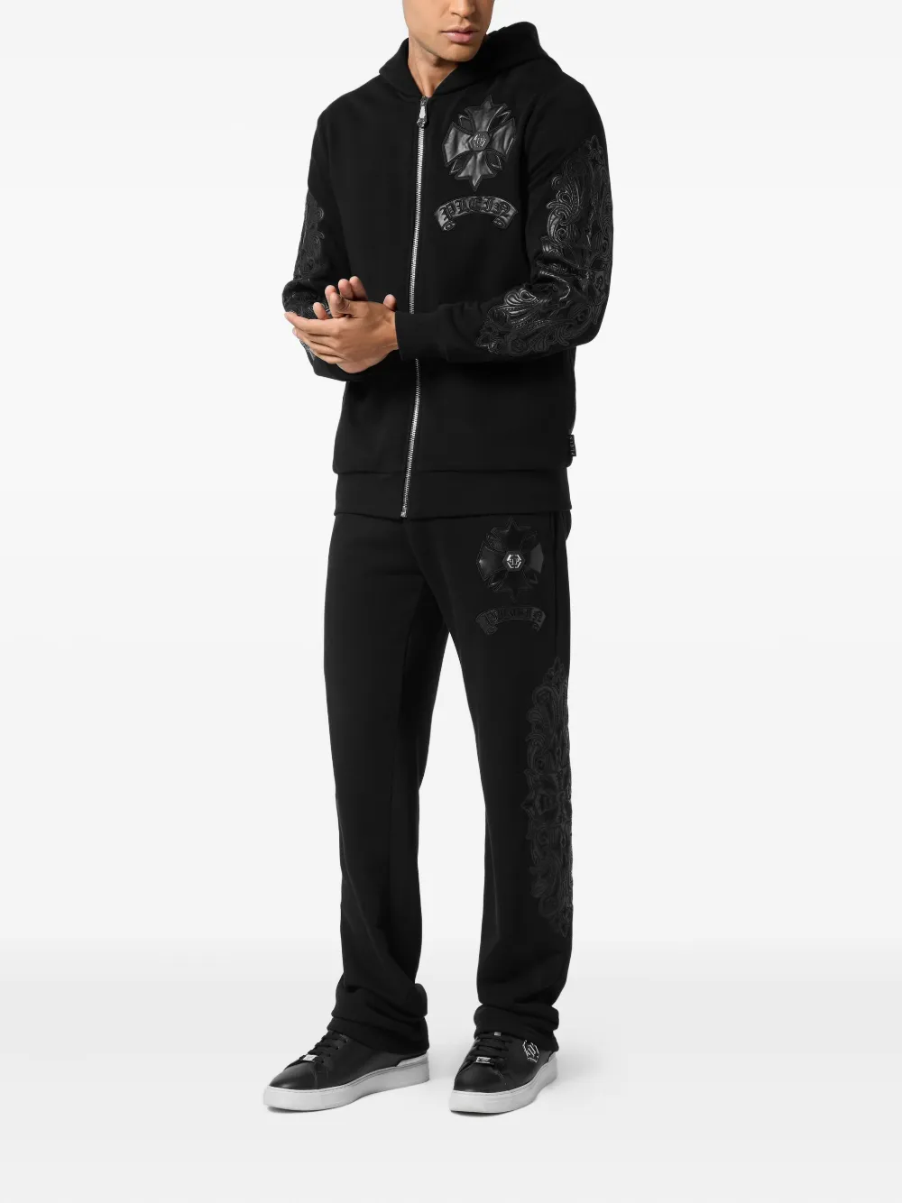 Philipp Plein leather-insert crest-zip hoodie | Hoodies | Image 2