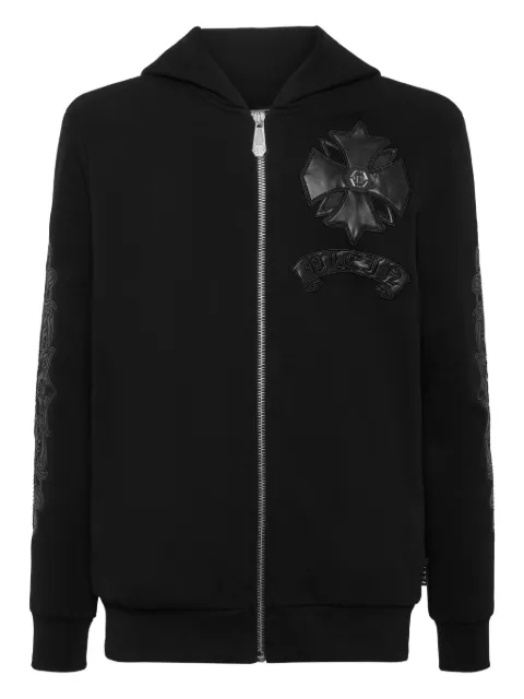 Philipp Plein hoodie zippé à empiècement en cuir