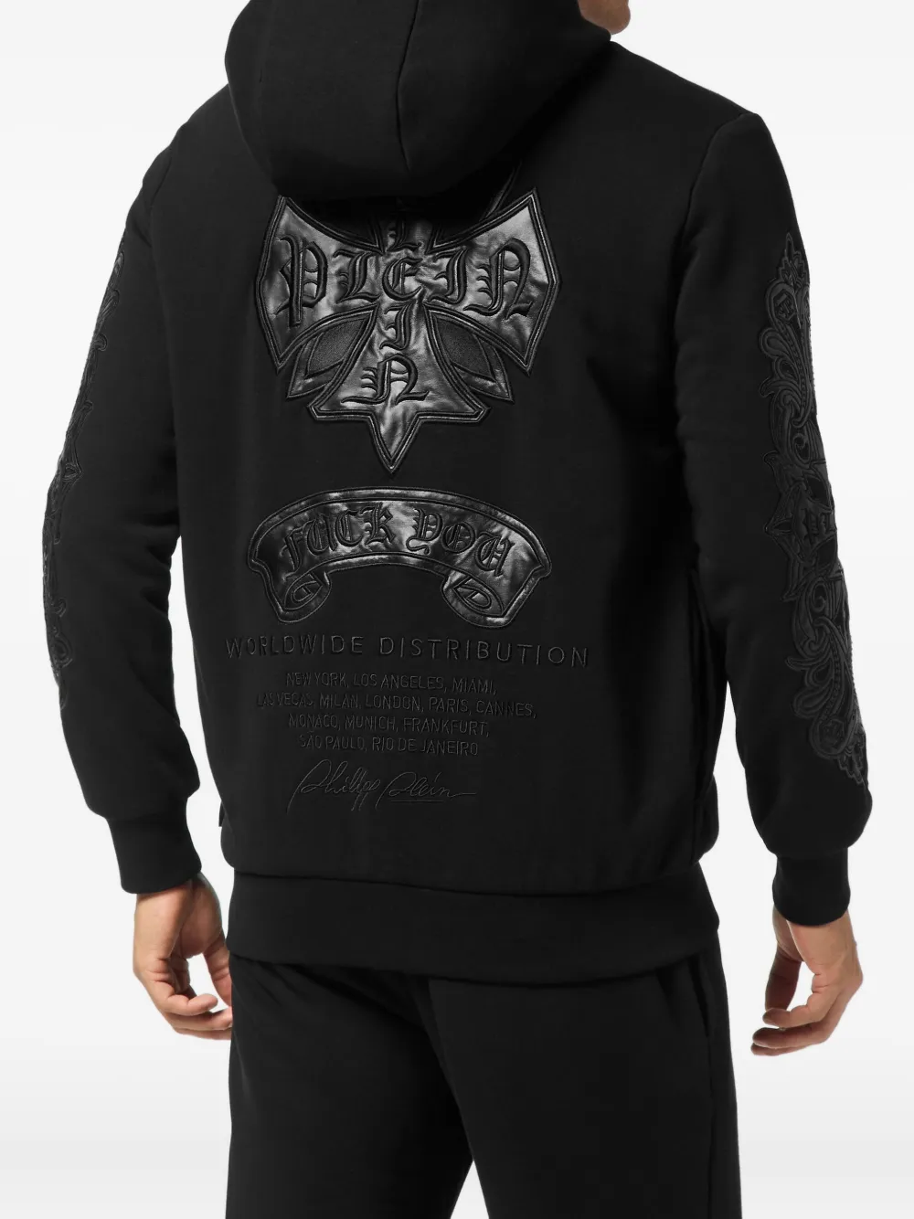 Philipp Plein Hoodie met leren vlakken en rits Zwart